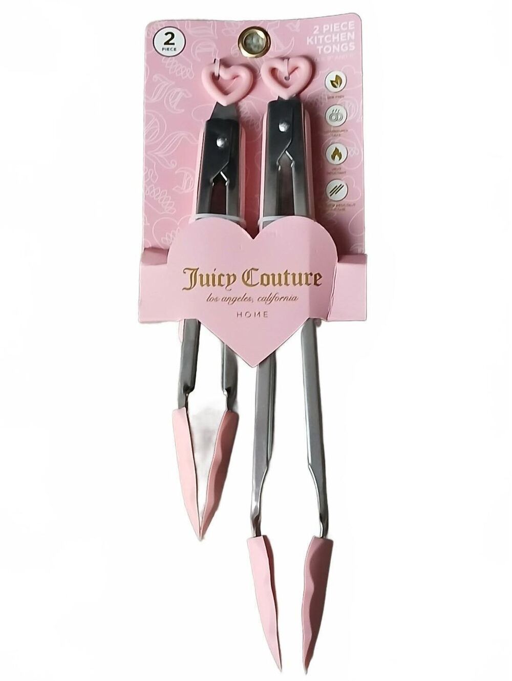 Juicy Couture Soft / Light Pink  Heart Kitchen Tongs 2 Pack Set Y2K NWT HTF